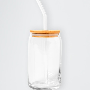 Can Glass with Lid and Straw