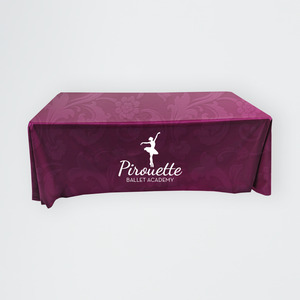 Full-Out Premium Table Cloth - 6' Table, Drape Style, 3 sided, Open Back, Rounded corners